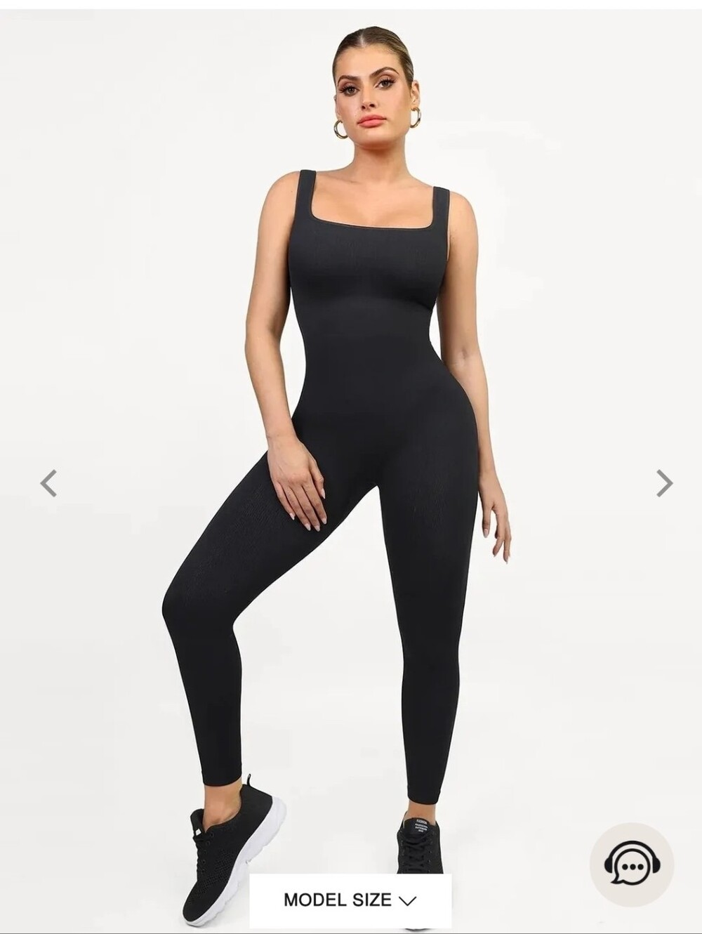 Sleek Black Square-Neck Seamless Shapewear Workout Jumpsuit